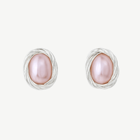 Formal pink pearl stud earrings, silver photo