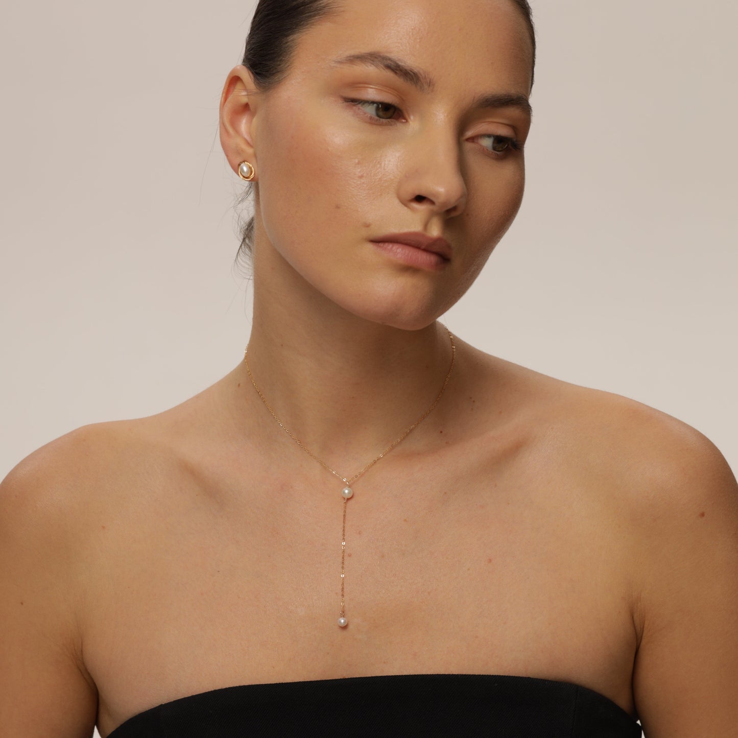 Formal white pearl stud earrings, gold-filled photo