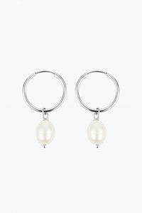 Hoop Earrings with Baroque Pearl, Silver photo