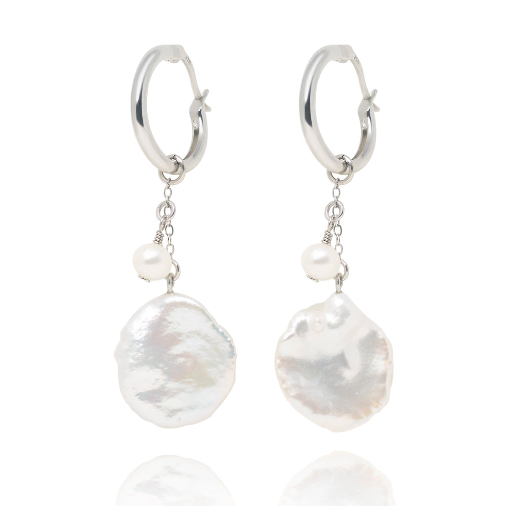 Keshi round pearl earrings seashell in silver - Pearl Code