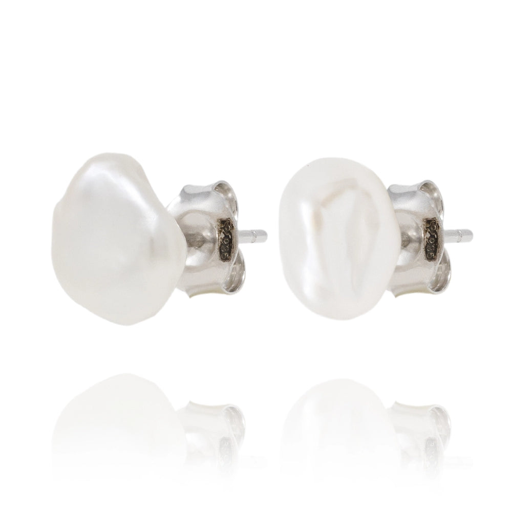 Premium Keshi pearl stud earrings, silver