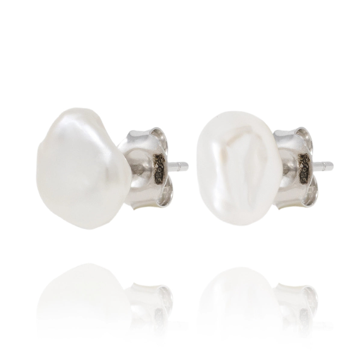 Premium Keshi pearl stud earrings, silver