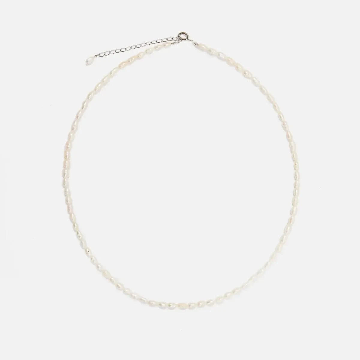 Choker rice baroque pearls 4 mm, silver photo