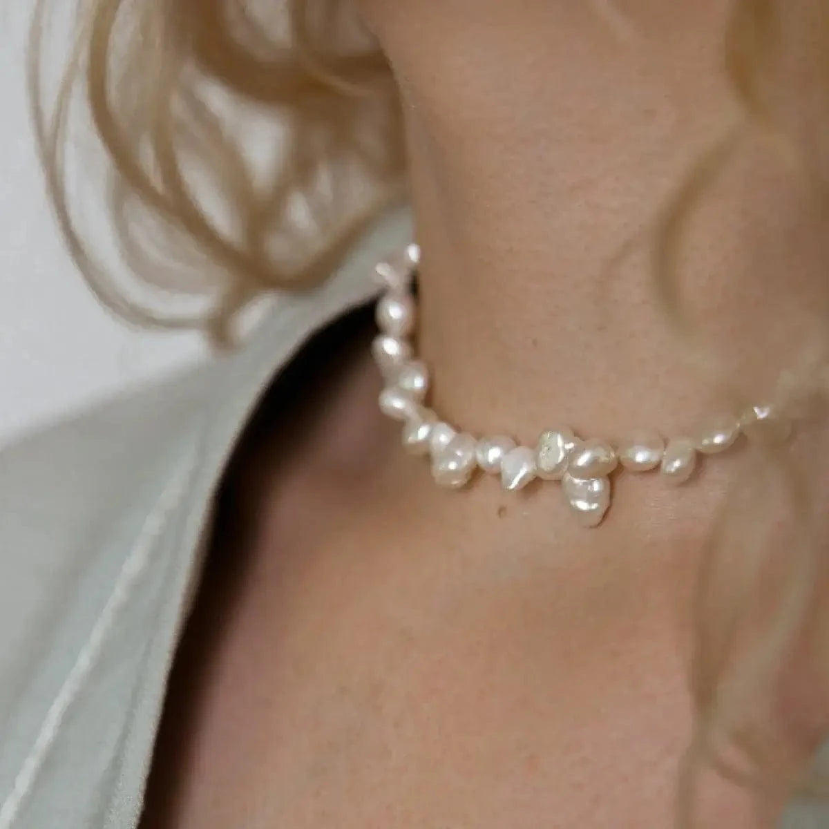 Choker white Keshi pearl 6 mm photo