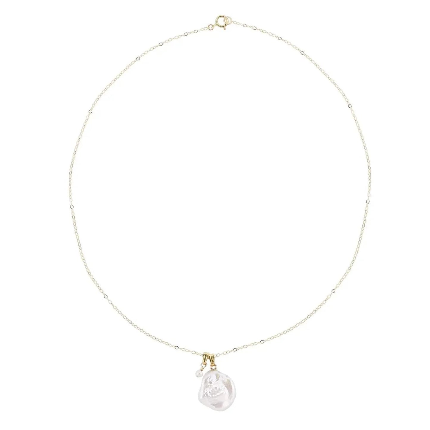 Ocean necklace and 2 pearls pendant, gold-filled chain photo