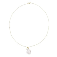Ocean necklace and 2 pearls pendant, gold-filled chain photo