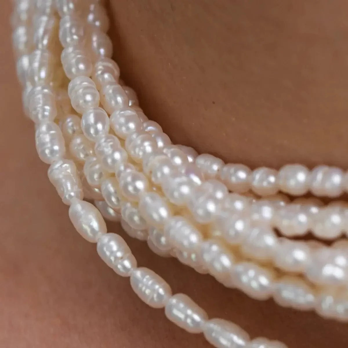 Necklace 12 rows white pearl 3 mm baroque rice Premium photo