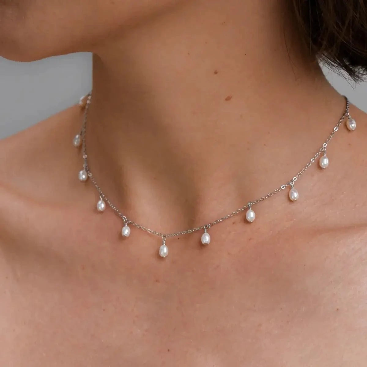Sun Necklace white pearls, silver photo