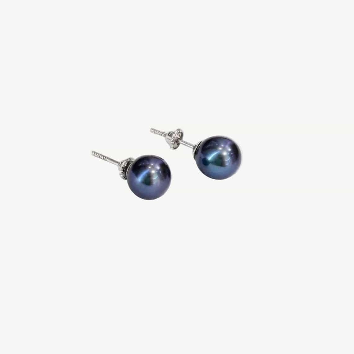 Luna Black Pearl Stud Earrings, White Gold photo