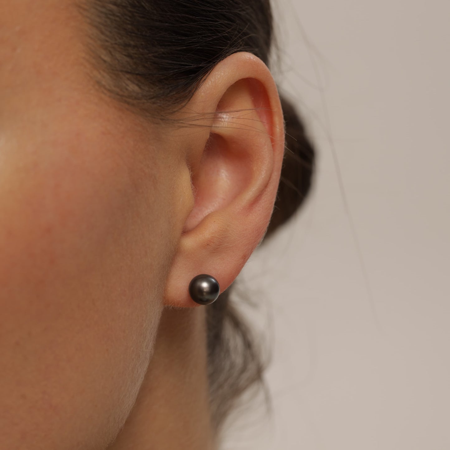 Luna Black Pearl Stud Earrings, Yellow Gold photo