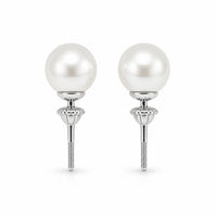 Luna White Pearl Stud Earrings, White Gold photo