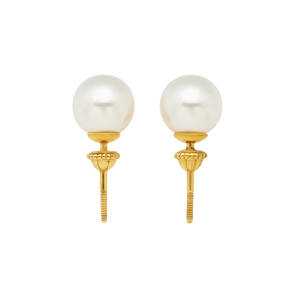 Luna Yellow Gold Pearl Stud Earrings photo