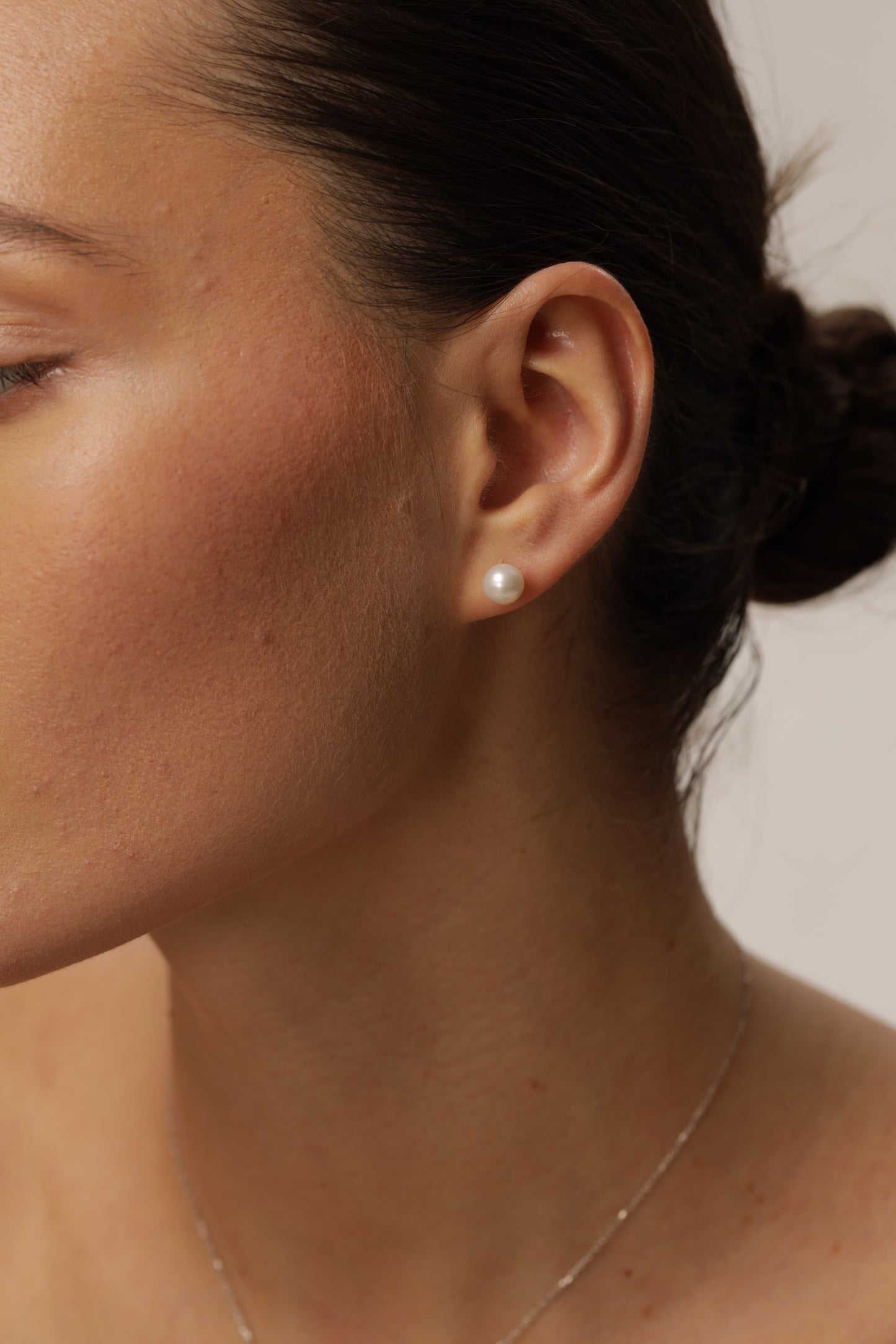 Luna Yellow Gold Pearl Stud Earrings photo