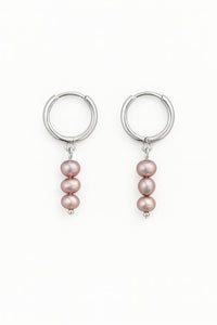 Mini Hoop Pink Pearl Earrings photo