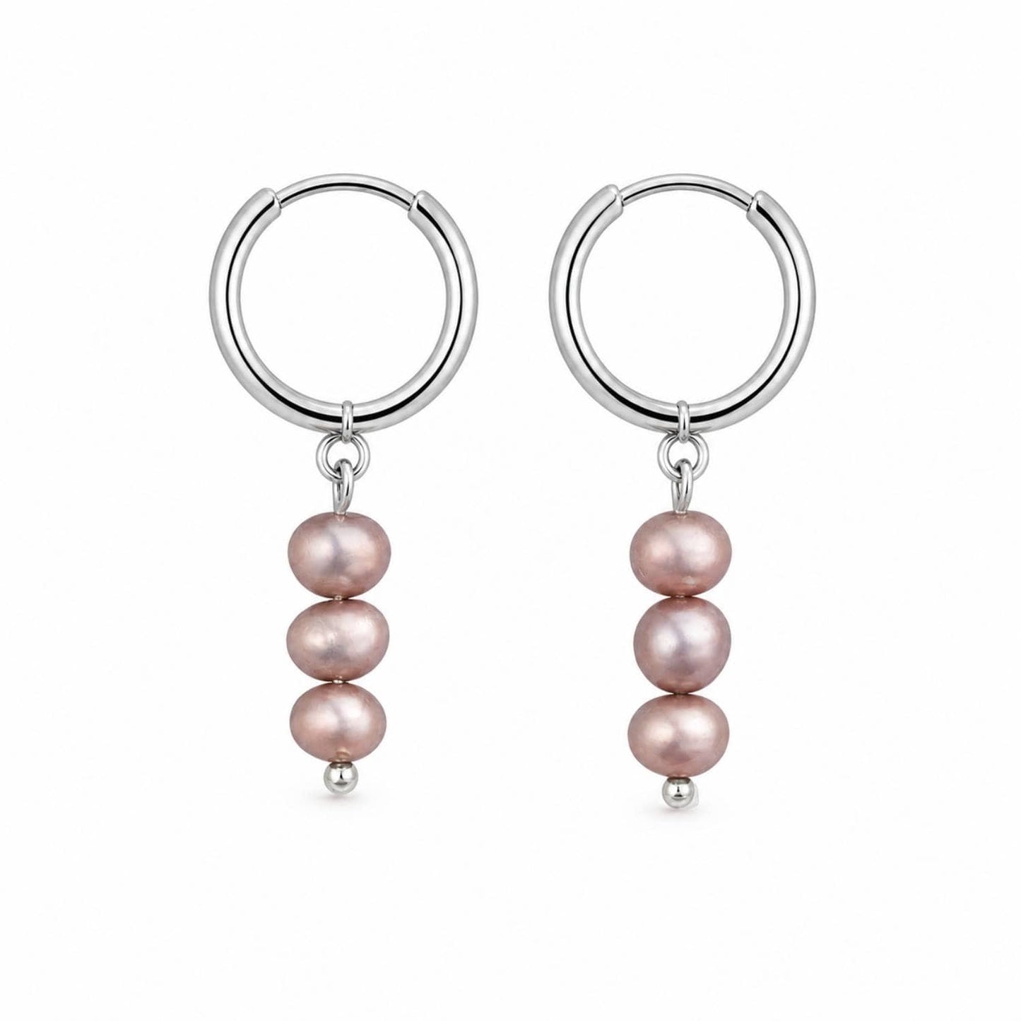 Mini Hoop Pink Pearl Earrings photo