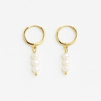 Mini Pearl Hoop Earrings, Gold photo