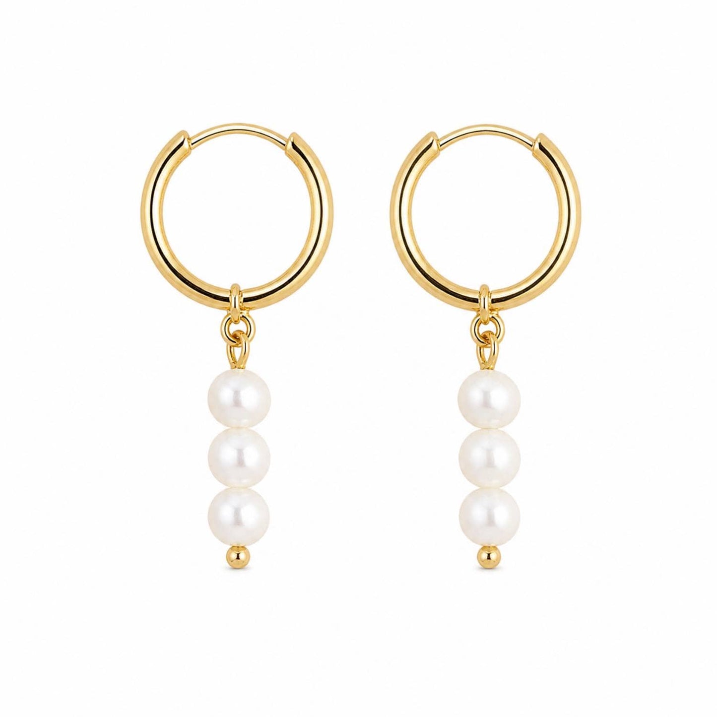 Mini Pearl Hoop Earrings, Gold photo