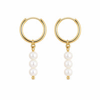 Mini Pearl Hoop Earrings, Gold photo