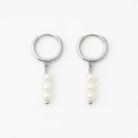 Mini Pearl Hoop Earrings, Silver photo
