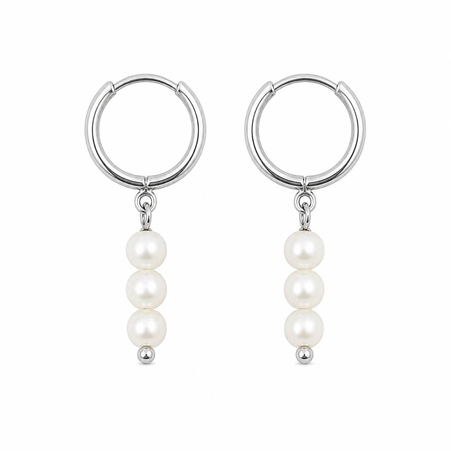 Mini Pearl Hoop Earrings, Silver photo