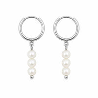 Mini Pearl Hoop Earrings, Silver photo