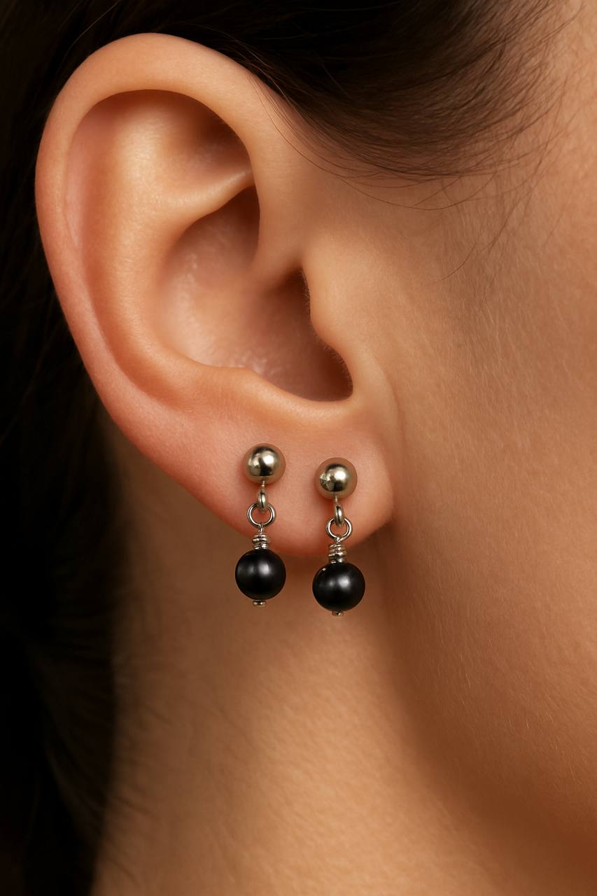 Black 3 mm Pearl Drop Earrings photo