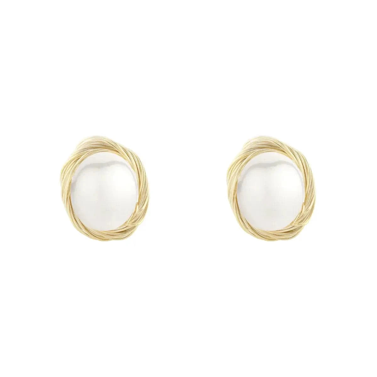 Formal white pearl stud earrings, gold photo