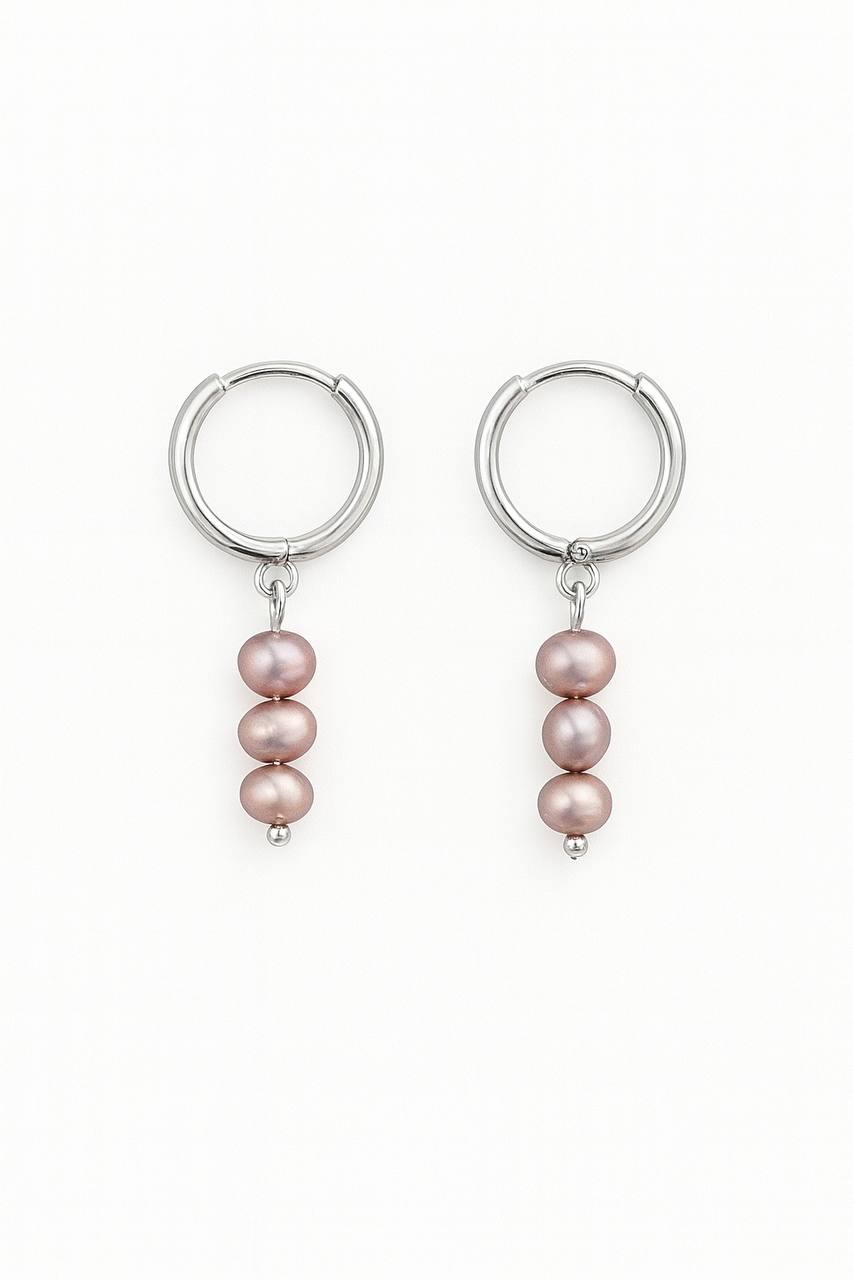 Mini Hoop Pink Pearl Earrings photo