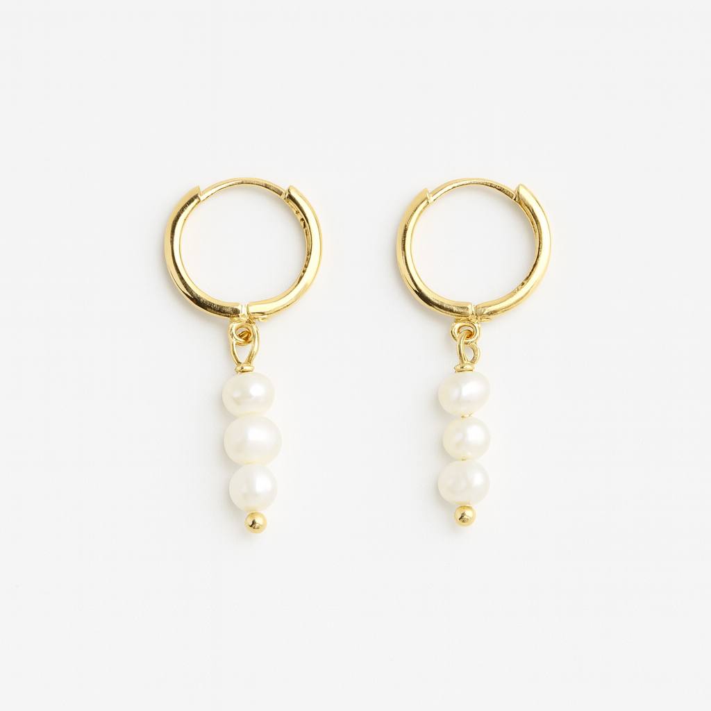 Mini Pearl Hoop Earrings, Gold photo