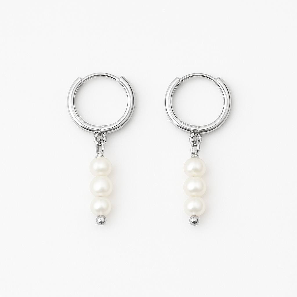 Mini Pearl Hoop Earrings, Silver photo