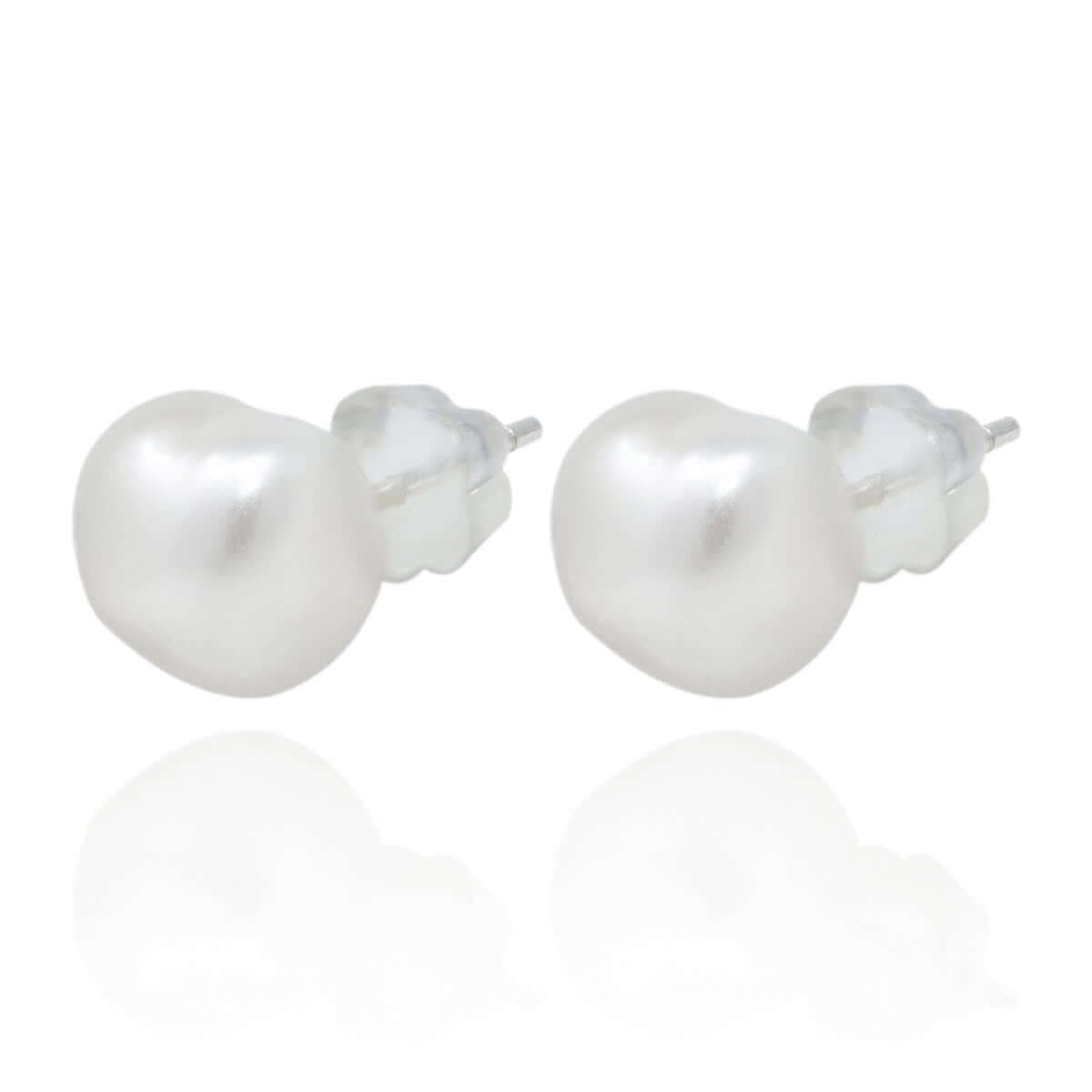 Stud earrings white baroque pearl 7mm, silver photo