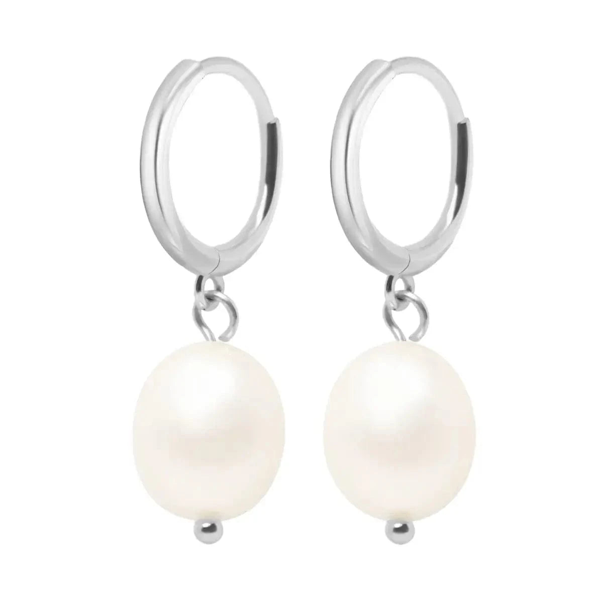 White baroque pearl drop earrings 6 mm photo