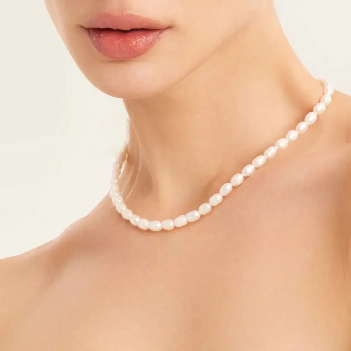 Choker white rice pearl 6 mm silver photo