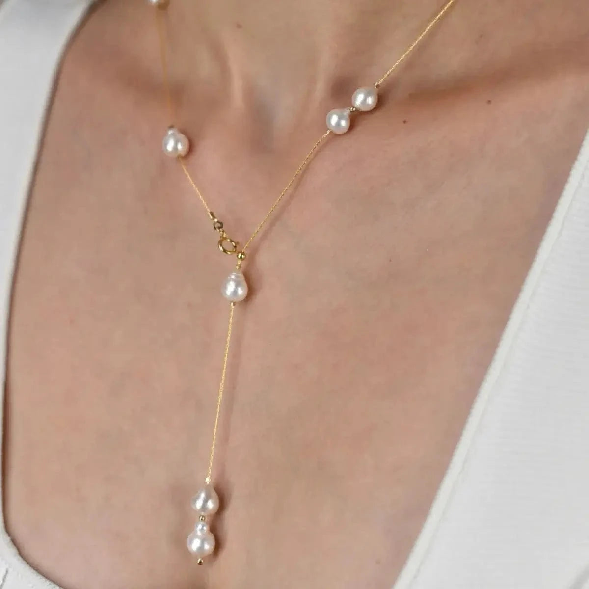 Stellar gold-filled adjustable necklace with baroque pearl photo
