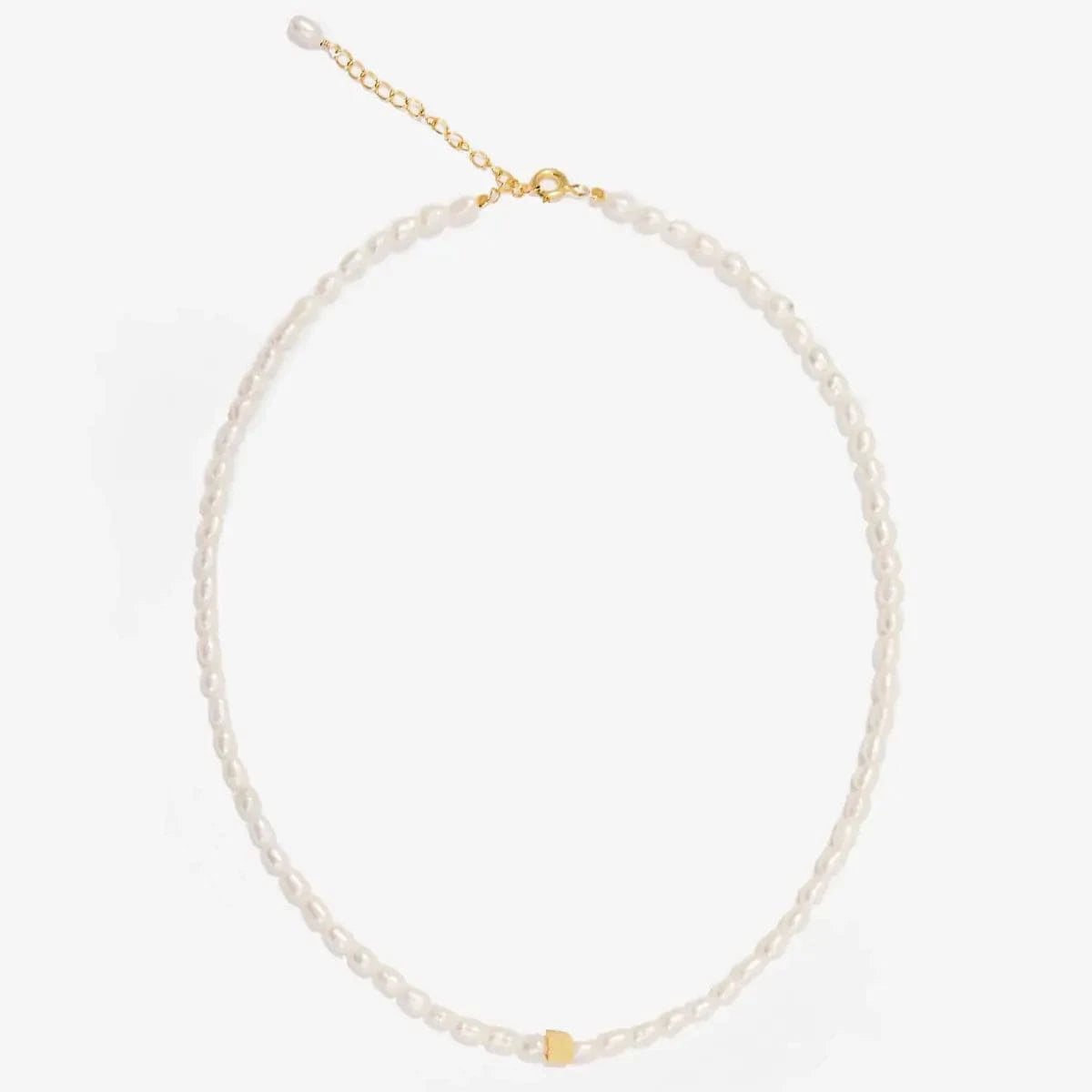 Choker White Rice Pearl with Cube, Gold-Plated Silver photo