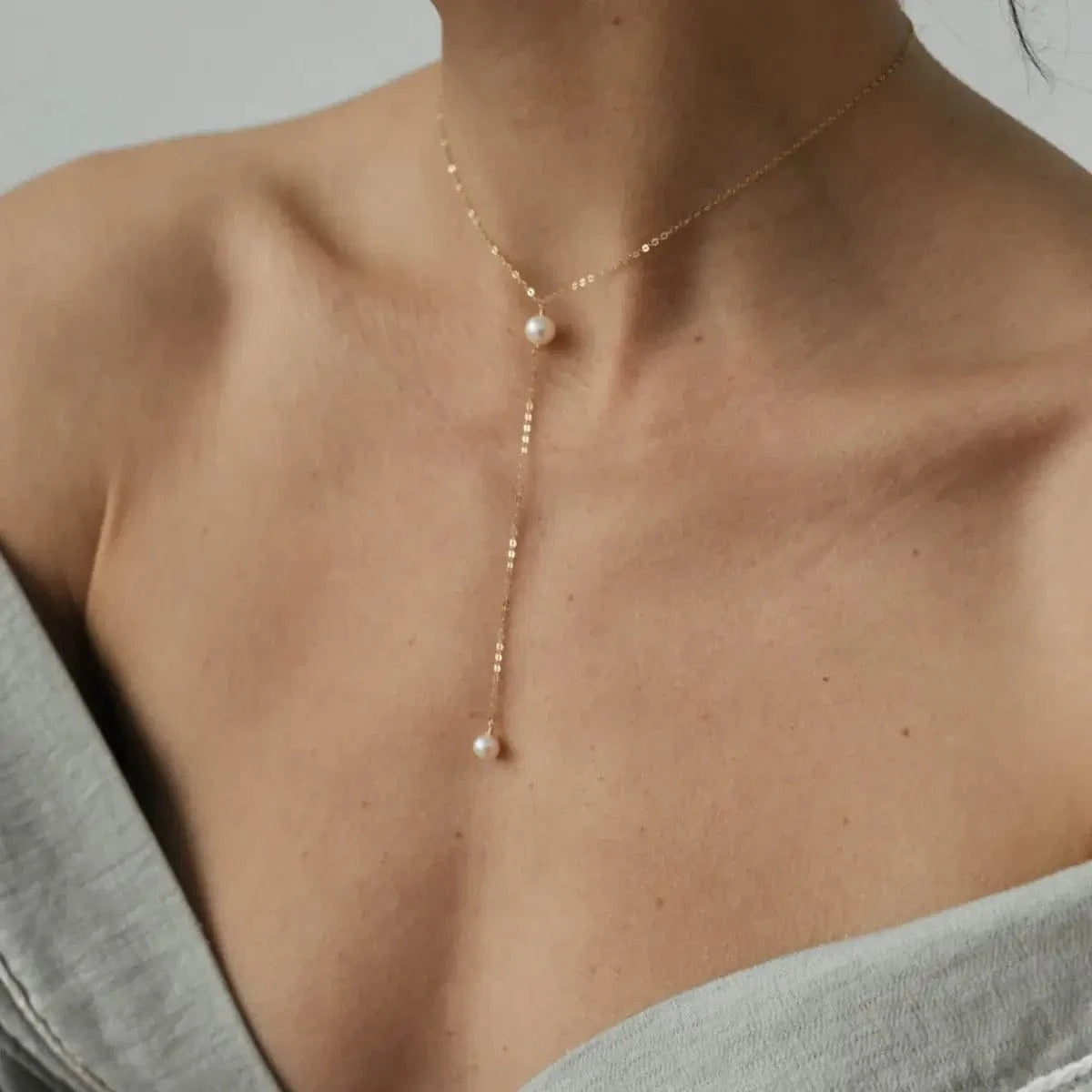 Necklace Chain with 2 pearls, gold-filled photo