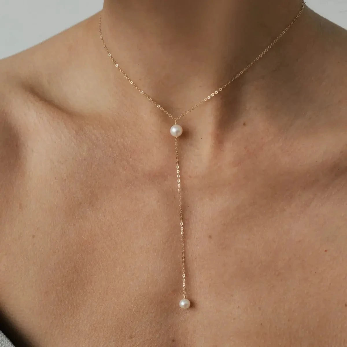 Necklace Chain with 2 pearls, gold-filled photo
