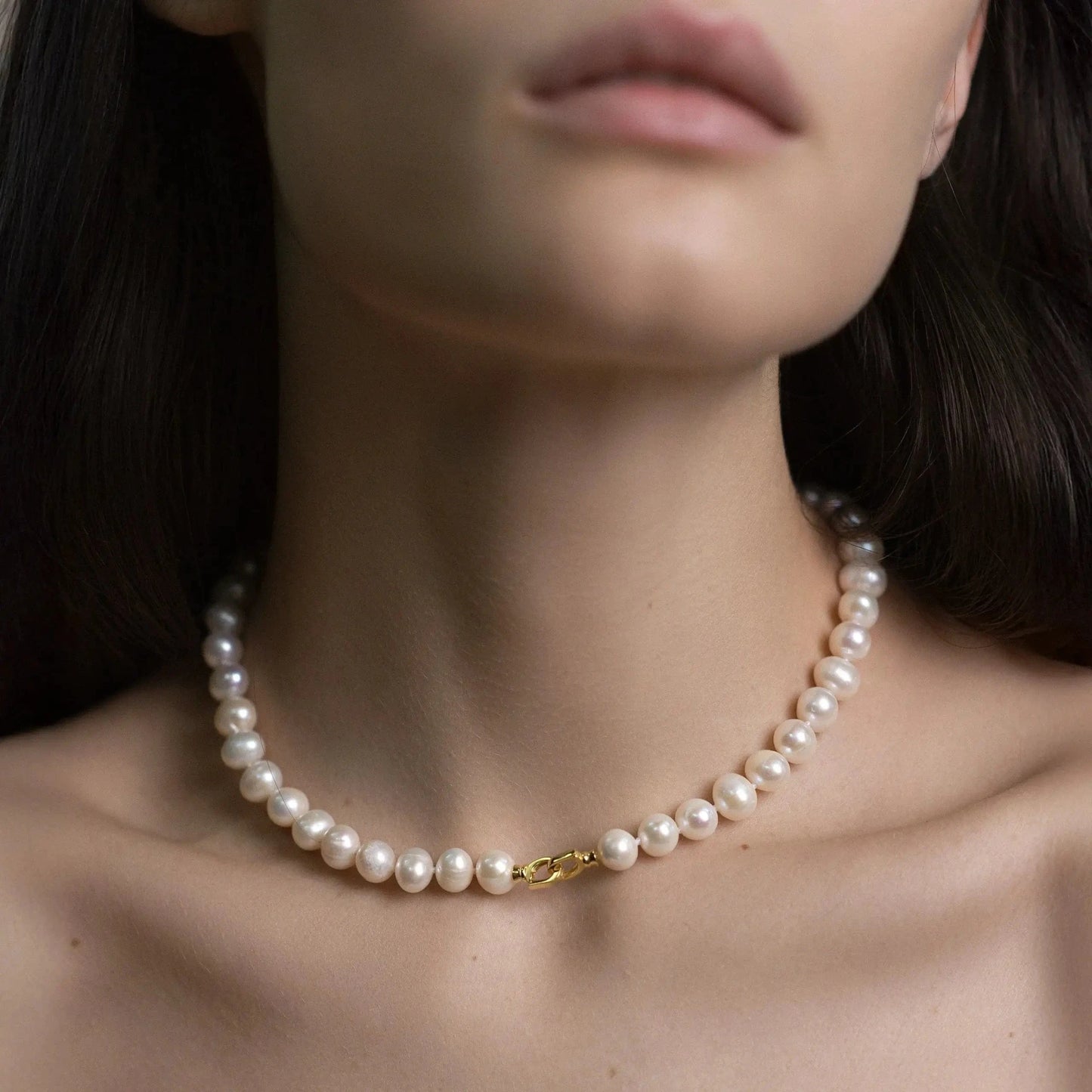 Premium Lustrous Delight Choker with 10mm round pearl, gold photo