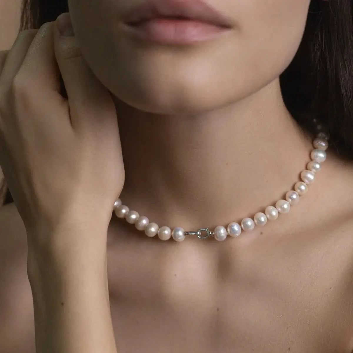 Premium Lustrous Delight Choker with 10mm round pearl, silver photo