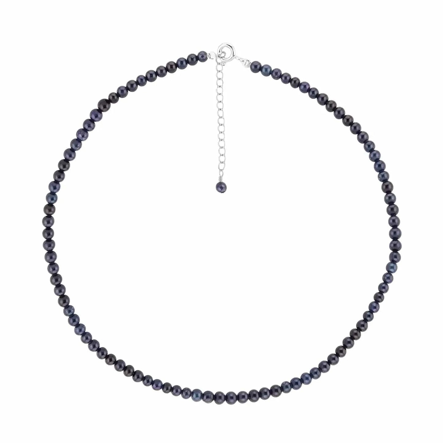 Choker with round black pearl 4 mm silver photo