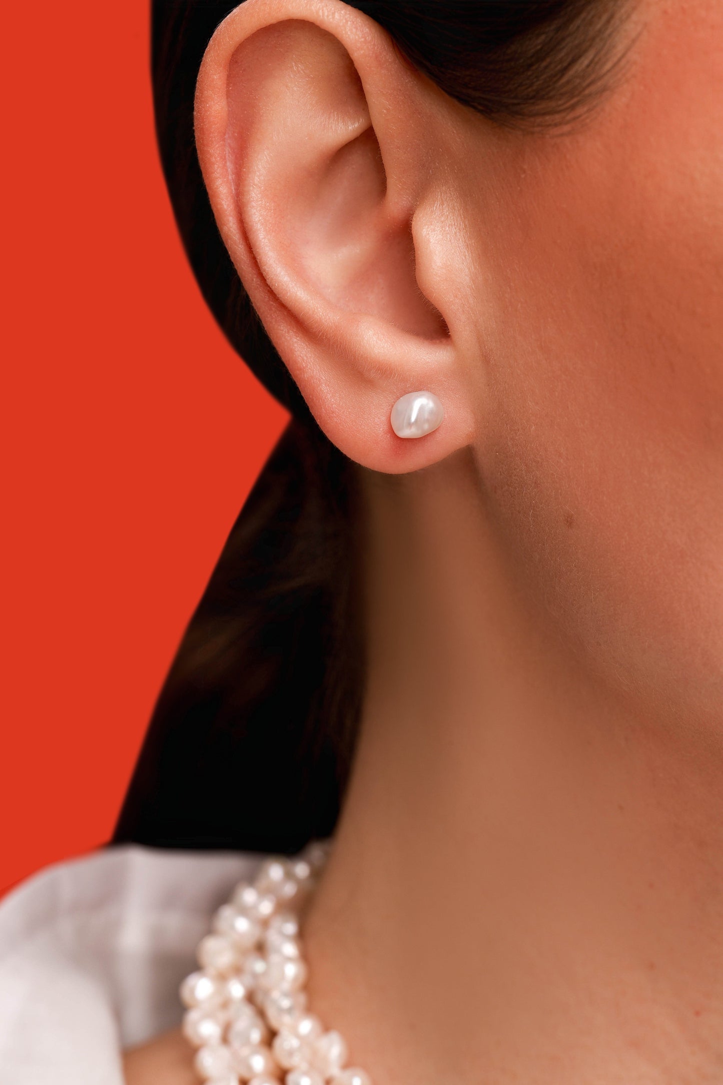 Premium Silver 7 mm baroque pearl stud earrings photo