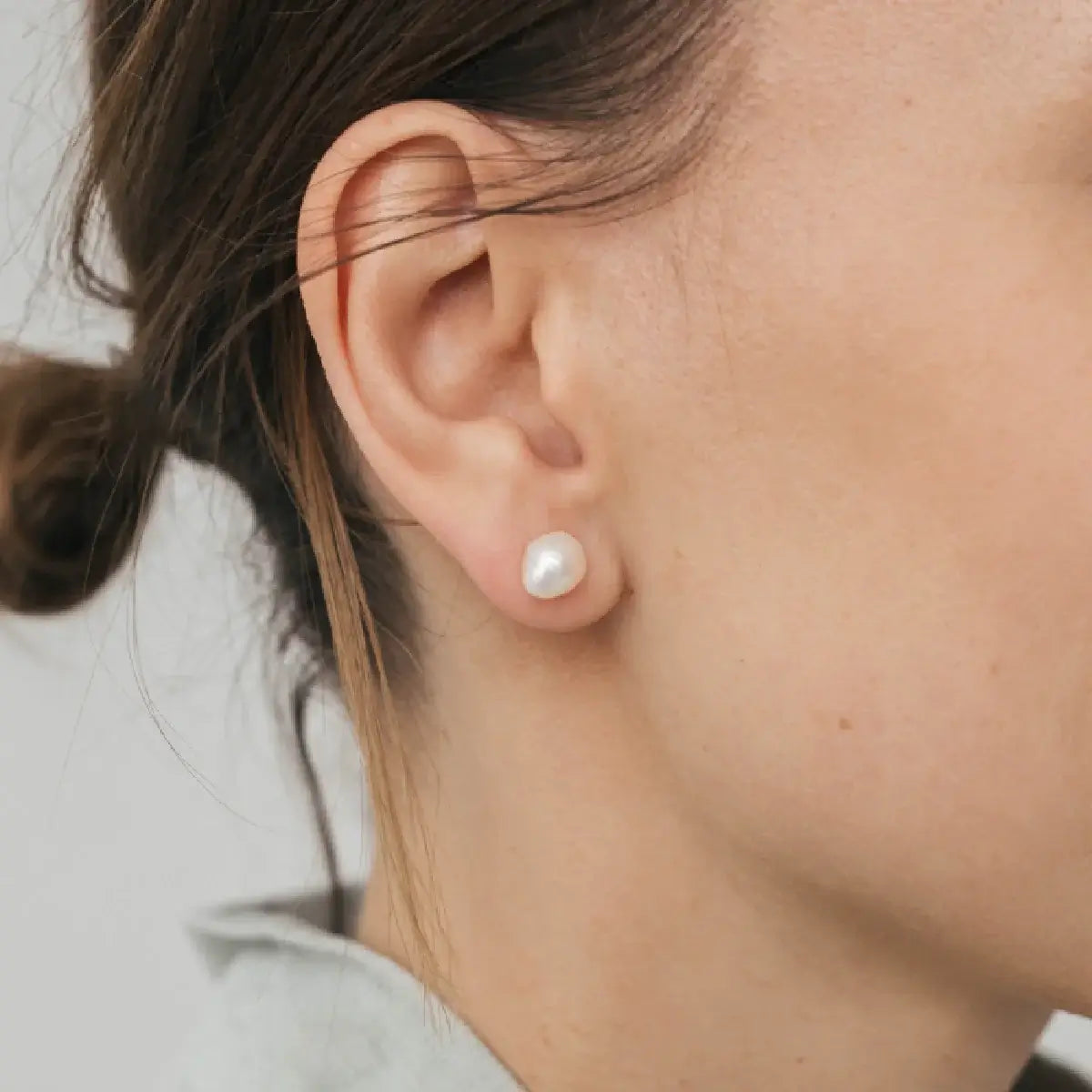 Premium Silver 7 mm baroque pearl stud earrings