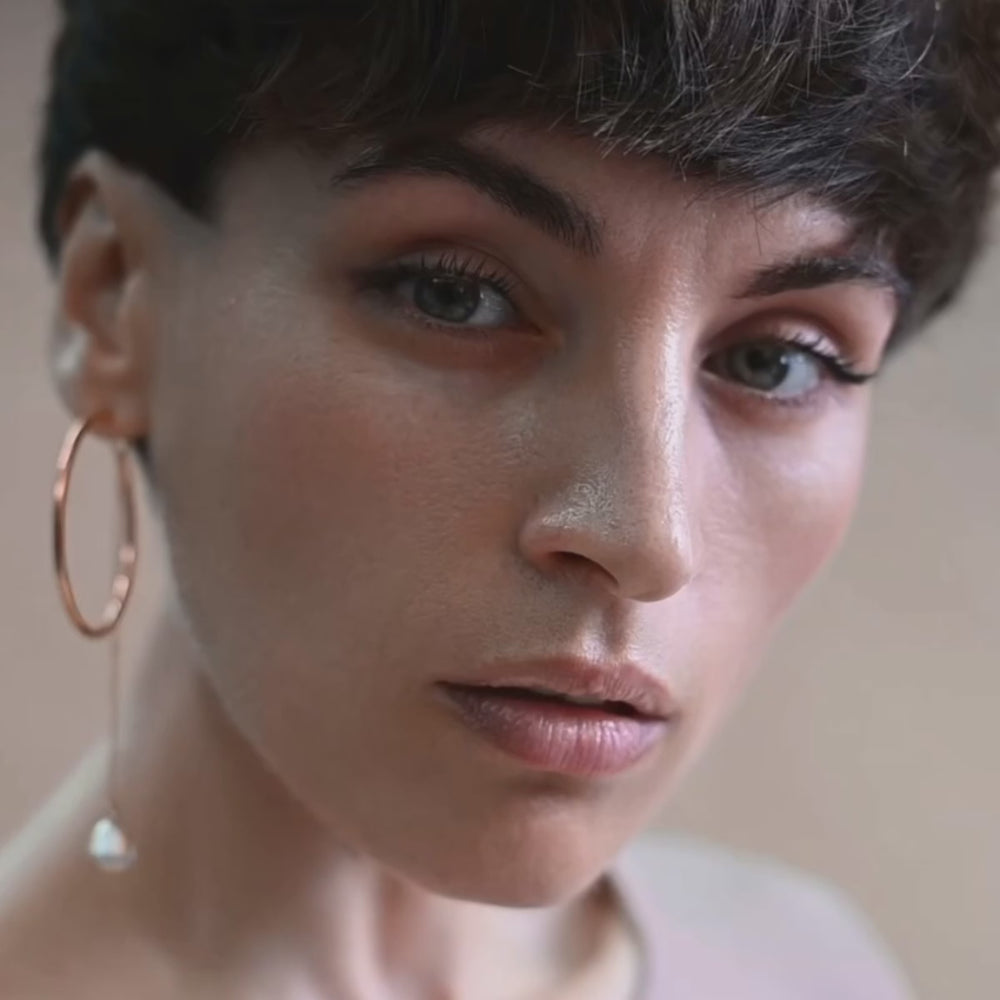 
                      
                        Load and play video in Gallery viewer, Gold-filled hoop and chain earrings with rose baroque pearl
                      
                    