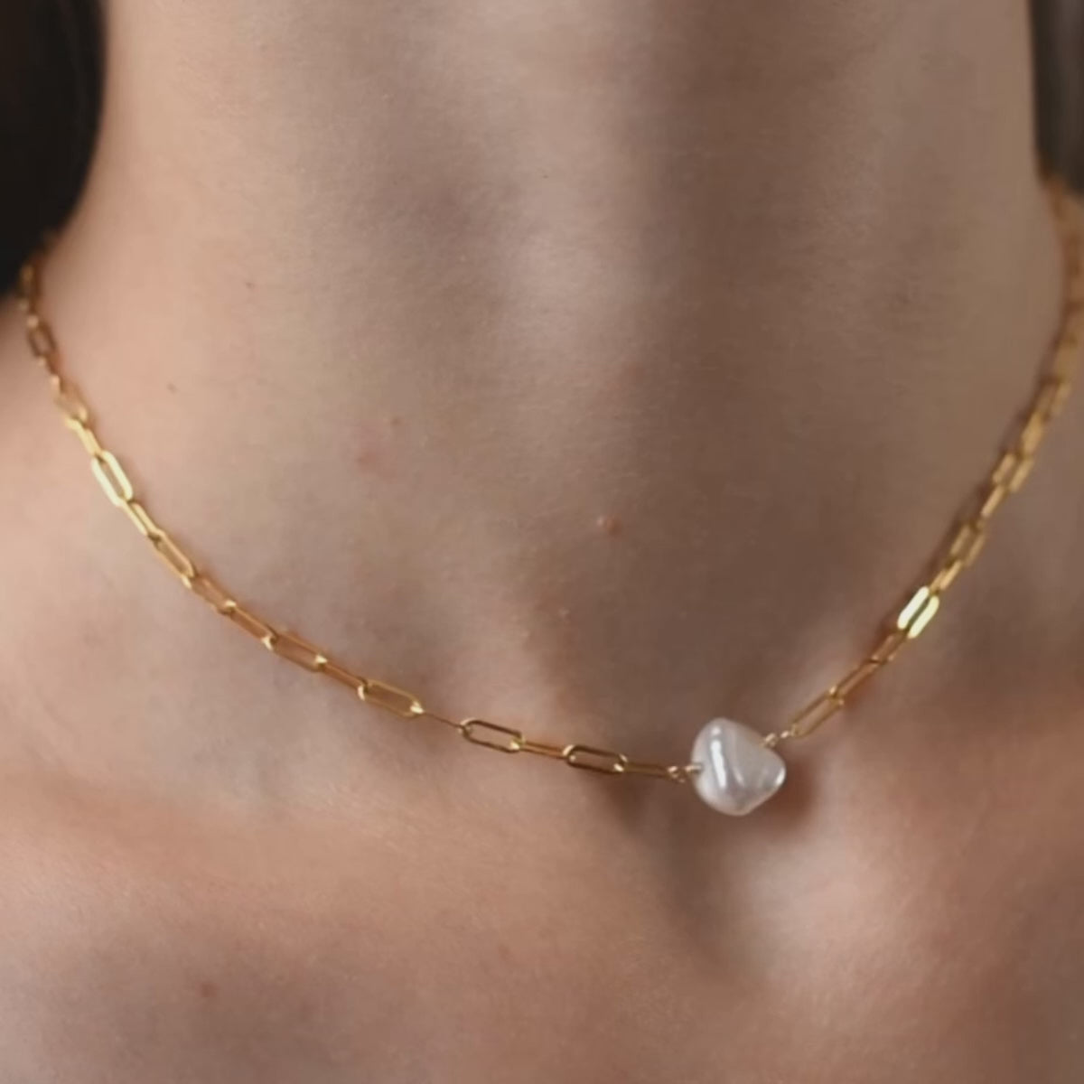 Gold Filled chain necklace with Keshi pearl