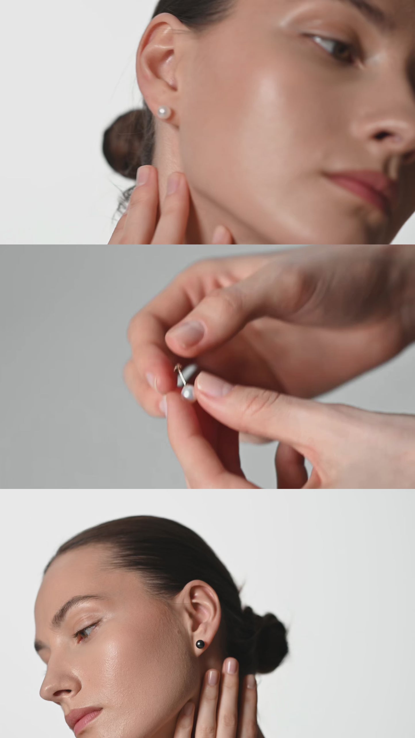 Cercei Luna cu perle negre, aur alb