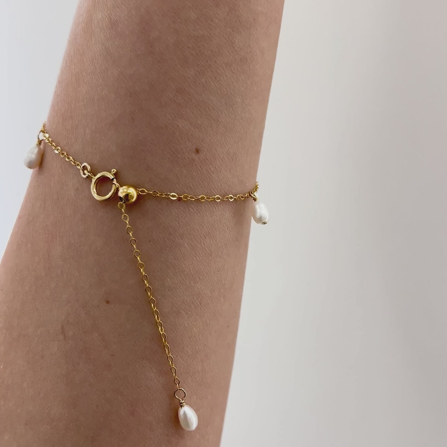 Sun bracelet rice pearls, gold-filled