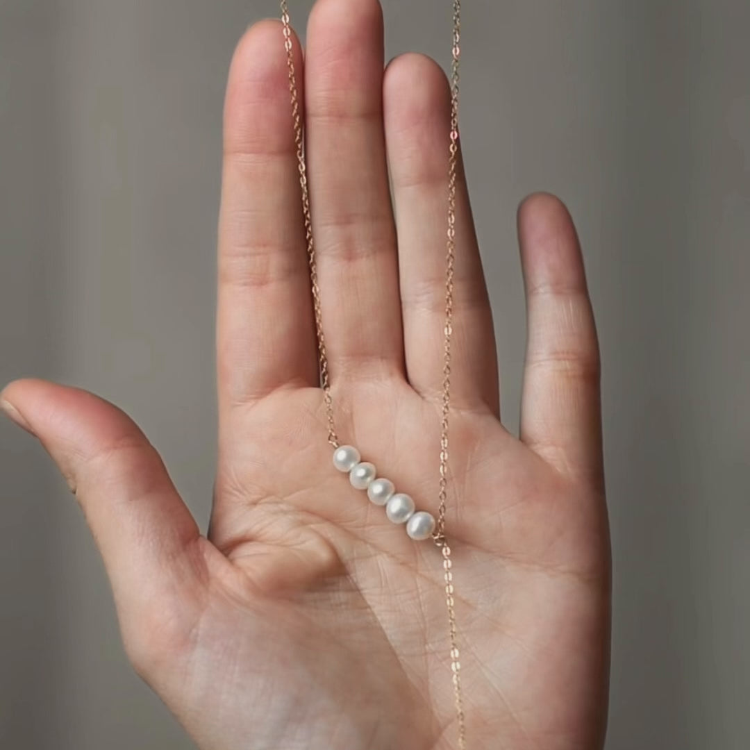 gold-filled necklace with white freshwater pearls