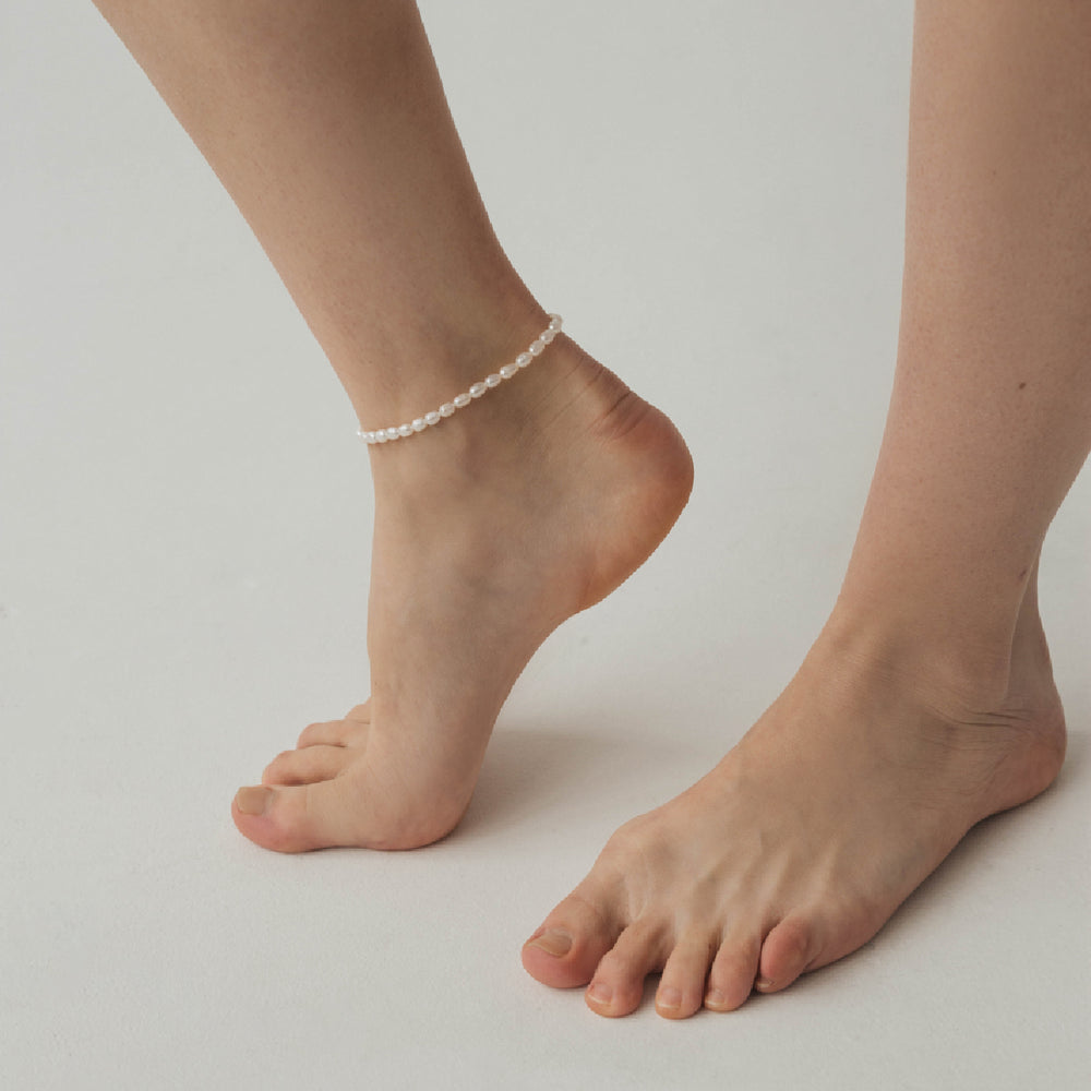 Anklet with white rice pearls of 4mm - pearlcode