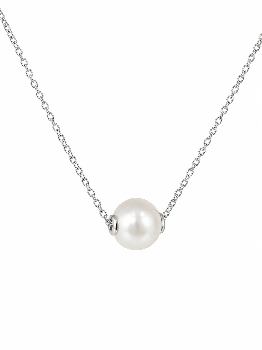 Silver chain with round pearl 8-9 mm A+ quality photo