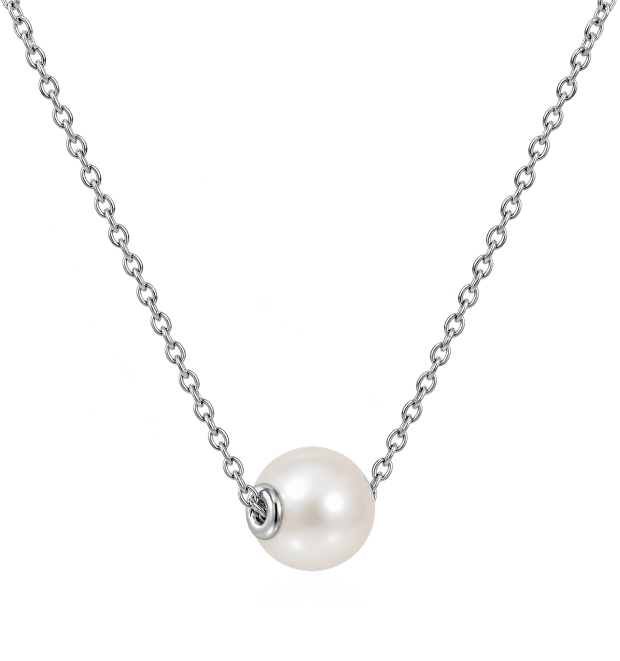 Silver chain with round pearl 8-9 mm A+ quality photo